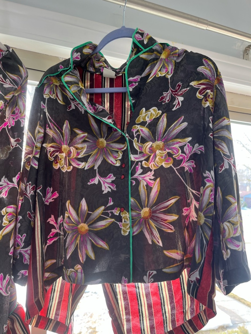 E by Eloise Anthropologie floral daisy  stripe boho funky blouse/pants XS - Picture 2 of 15